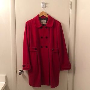Red Peacoat Double-Breasted w/ Pleats - Size L